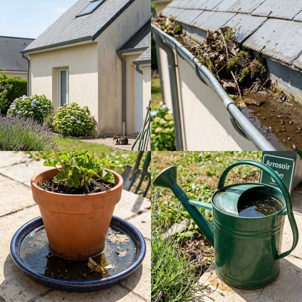 gîtes larvaires moustique tigre jardin soucoupe pot de fleur eau stagnante