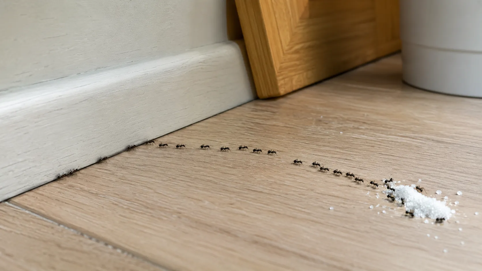 Piste de fourmis dans une cuisine attirées par du sucre