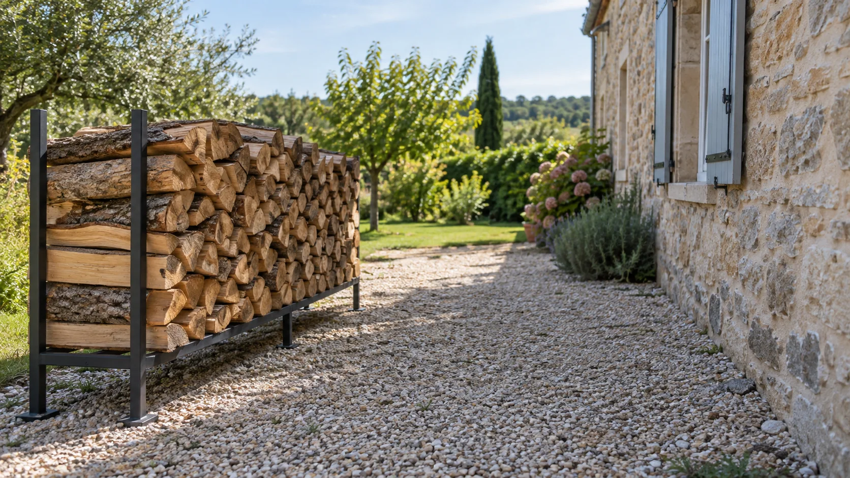 Bois de chauffage surélevé et séparé du mur de la maison