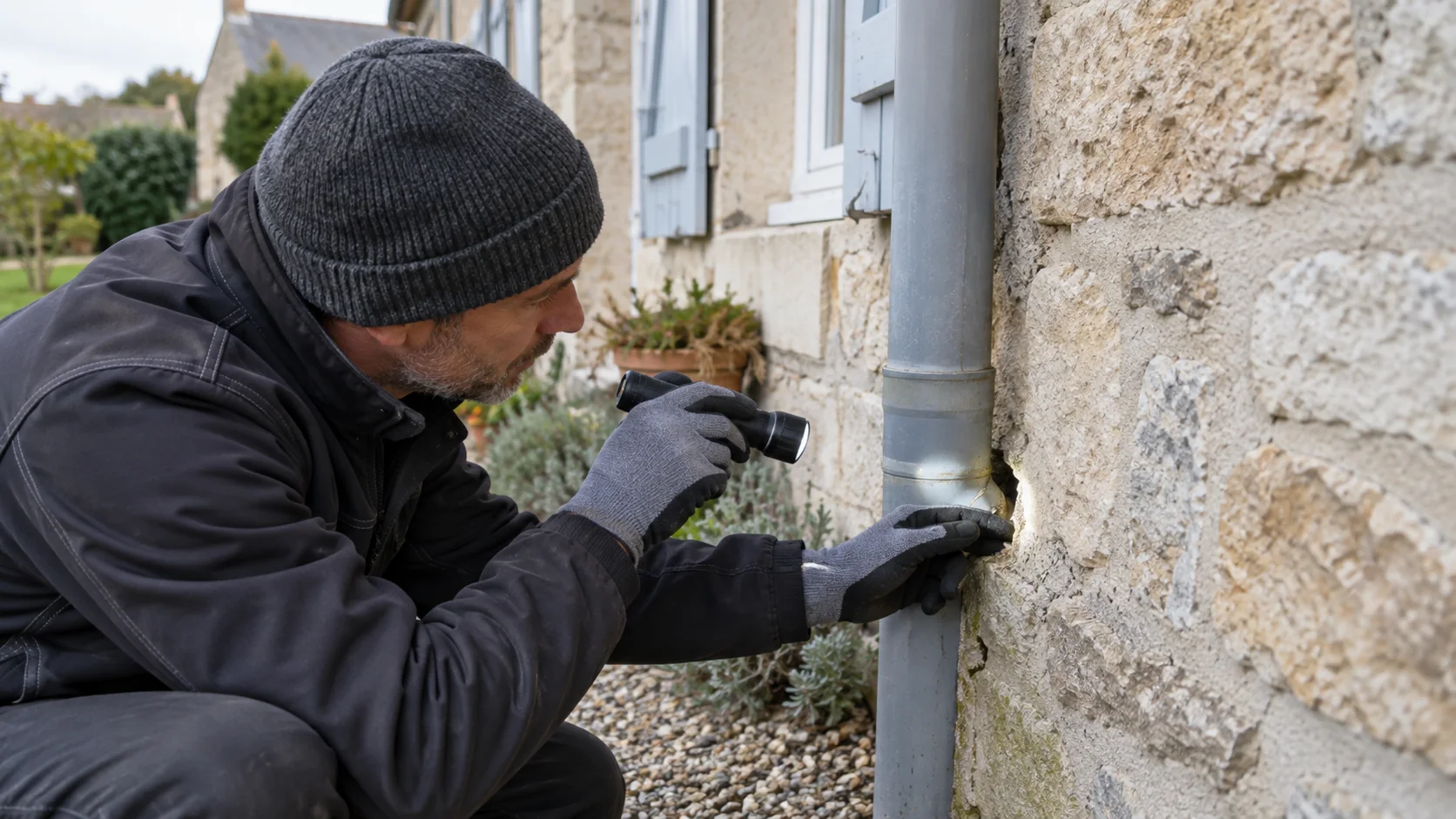 Examen d'un interstice autour d'un tuyau extérieur sans le boucher