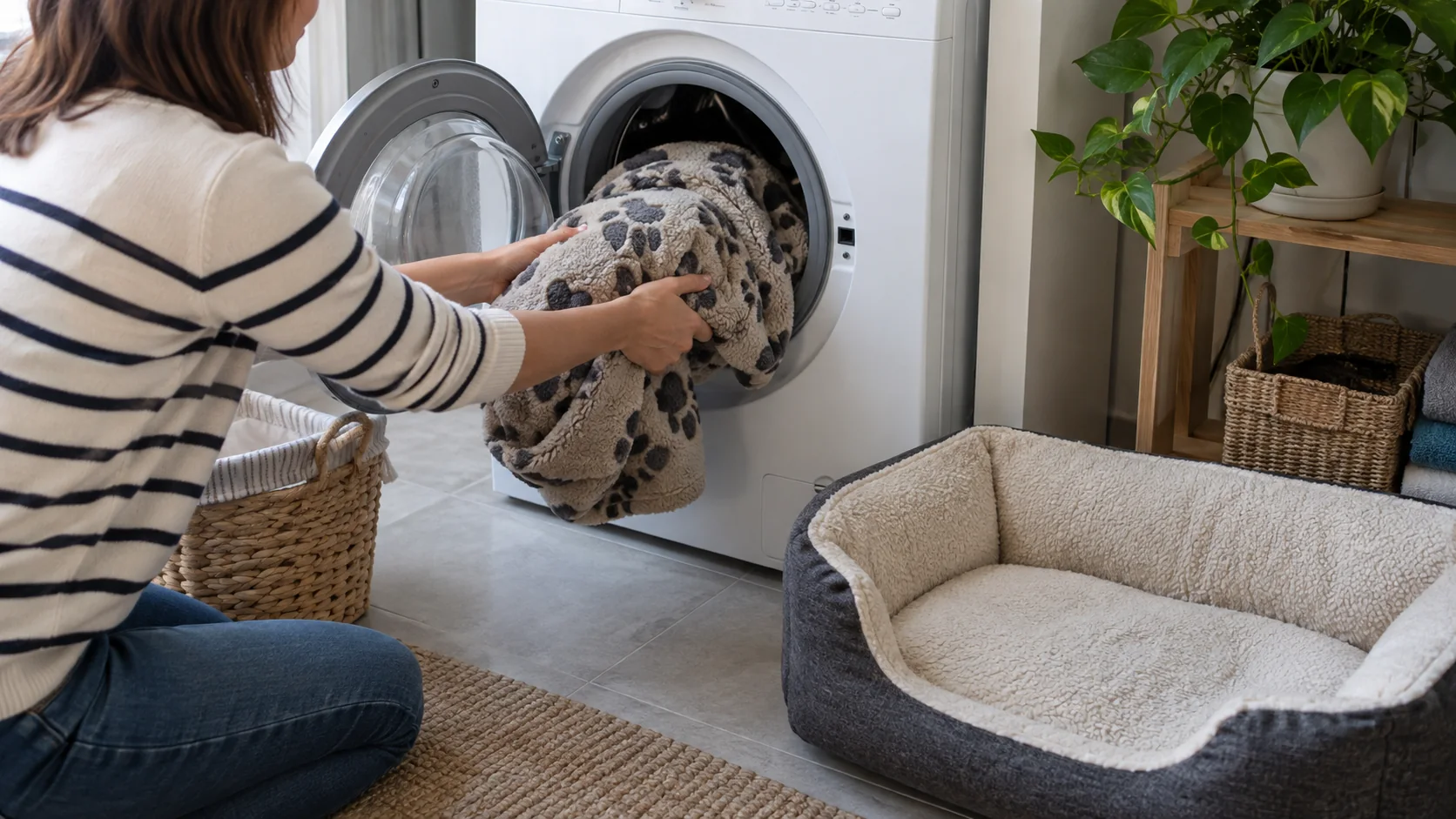 Lavage d’une couverture utilisée par un animal dans une machine à laver